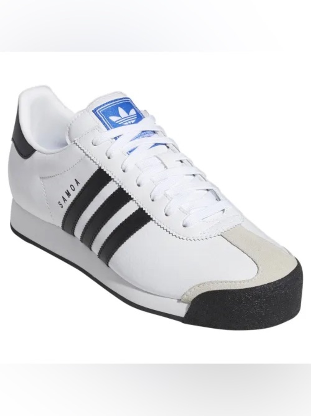 adidas White and Black original Samoa Sneakers trainers with Blue Tongue Logo